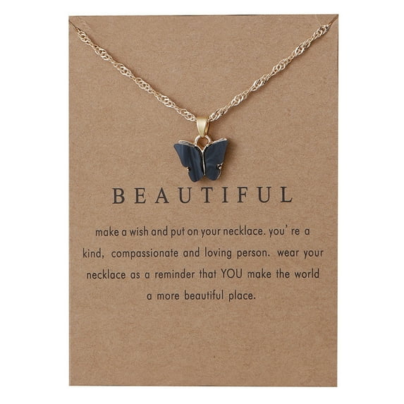 Fiaya Women Colorful Acrylic Butterfly Pendant Necklace Bohemian Adjustable Retro Card Clavicle Chain Insect Animal Necklace for Women Friend Friendship Party Jewelry Gift (A)