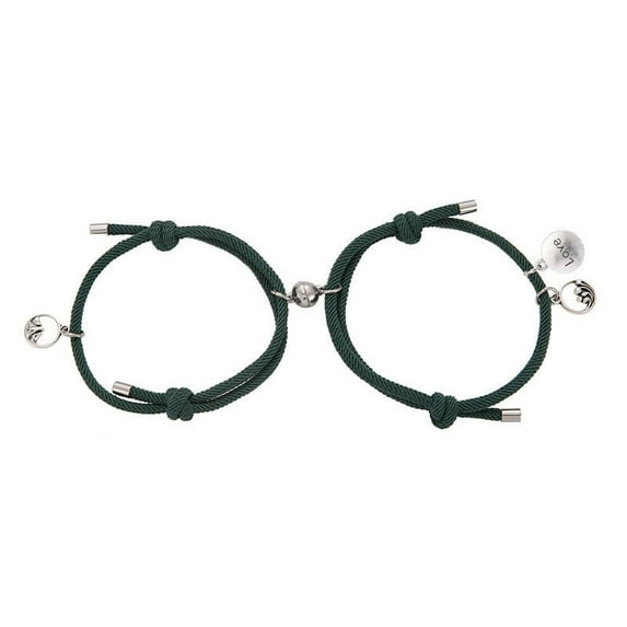 Fiaya Women Couples Bracelets for Women Men, 2pcs Matching Bracelets for Couples, Matching Heart Bracelets for Boyfriend Girlfriend (Green)