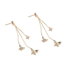 Fiaya Women Crystal Butterfly Pendant Tassel Earrings, Long Sparkly Butterfly Drop Dangle Earrings for Women, Fashion Jewelry Gifts (Rose Gold)