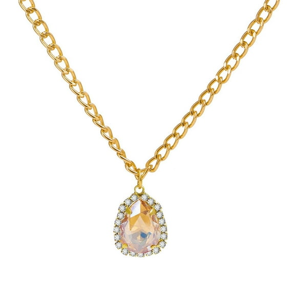 Fiaya Women Crystal Chain Necklace for Women Trendy, Imitation Diamond Pendant, Statement Cubic Zirconia Boho Jewelry Set (Khaki)