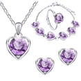 thumbnail image 1 of Fiaya Women Crystal Zircon Heart-Shaped Jewelry Set, Simple Elegant Necklace Earrings Ring Bracelet Set of 5, Jewelry Accessories for Women Gift (Silver-Light Purple), 1 of 6