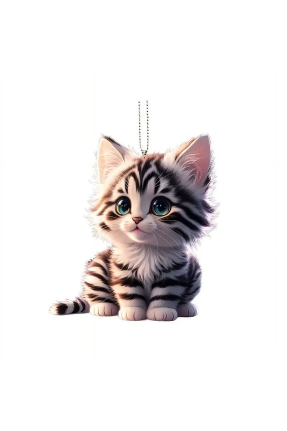 Cute Cat Keychain Pendant, 1pc 2D Flat Acrylic Kitty Backpack Hanging Ornament, 3.07inch Cartoon Cat Charm for Easter Spring Home Farmhouse Room Car Decor (B)