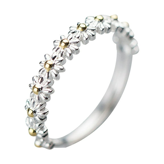 Fiaya Women Cute Daisy Flower Ring, Sunflower Stacking Statement Band, Daily Jewelry Accessories for Women Valentine's Jewelry Gifts