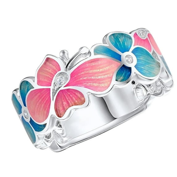 Fiaya Women Dainty Colorful Flower Leaf Butterfly Ring, Enamel Statement Band Ring, Fashion Creative Jewelry Accessories for Women Holiday Party Gift (1pc-7)