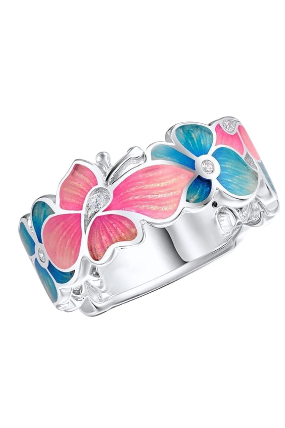 Dainty Colorful Flower Leaf Butterfly Ring, Enamel Statement Band Ring, Fashion Creative Jewelry Accessories for Women Holiday Party Gift (1pc-8)