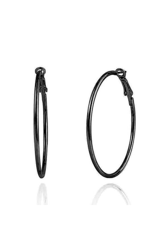 Dainty Large Hoop Earrings, Round Circle Lightweight Huggie Gift for Women, Fashion Minimalist Stud for Sister Bff Birthday (Black-1.97 in)