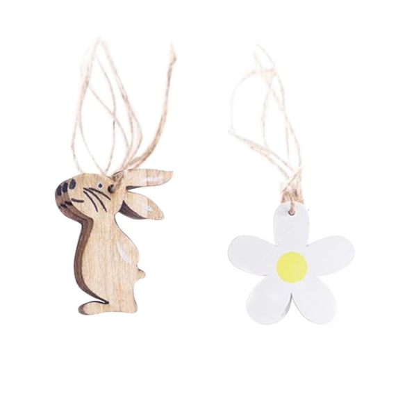 Fiaya Women Easter Bunny Flower Pendant Set, 8pcs Mini Wooden Bunny Tag Hanging Ornament, Wood Flower Art Crafts for Spring Party Supplies Home Decor (A)
