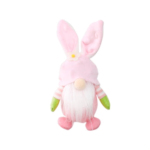 Fiaya Women Easter Bunny Gnomes Plush Doll, 1 pc Spring Dwarf Elf with Rabbit Ears Figurines, 6.7 inch Faceless Doll Ornaments for Home Tbale Office Decor (Pink)
