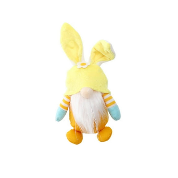 Fiaya Women Easter Bunny Gnomes Plush Doll, 1 pc Spring Dwarf Elf with Rabbit Ears Figurines, 6.7 inch Faceless Doll Ornaments for Home Tbale Office Decor (Yellow)