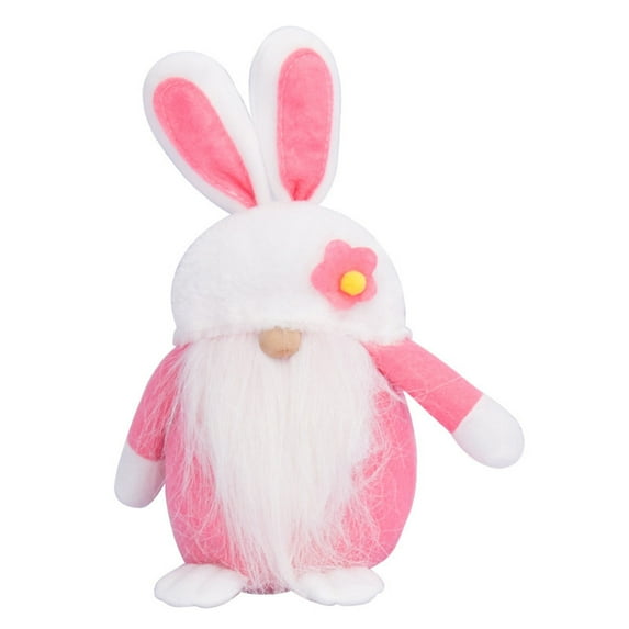 Fiaya Women Easter Bunny Gnomes Plush Doll, 1 pc Spring Dwarf Elf with Rabbit Ears Figurines, 9.8 inch Faceless Doll Ornaments for Home Tbale Office Decor (Pink)