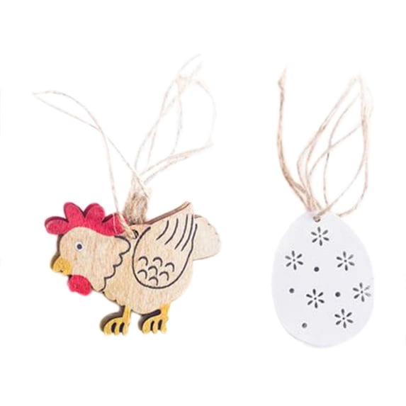 Fiaya Women Easter Egg Chicken Pendant Set, 8pcs Mini Wooden Chicken Tag Hanging Ornament, Wood Egg Art Crafts for Spring Party Supplies Home Decor (C)