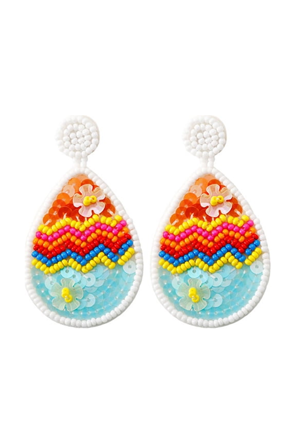 Easter Egg Earrings, Cute Rabbit Drop Studs, Hand-Woven Ins Sequin Rice Bead Earrings, Easter Gifts for Women (A)