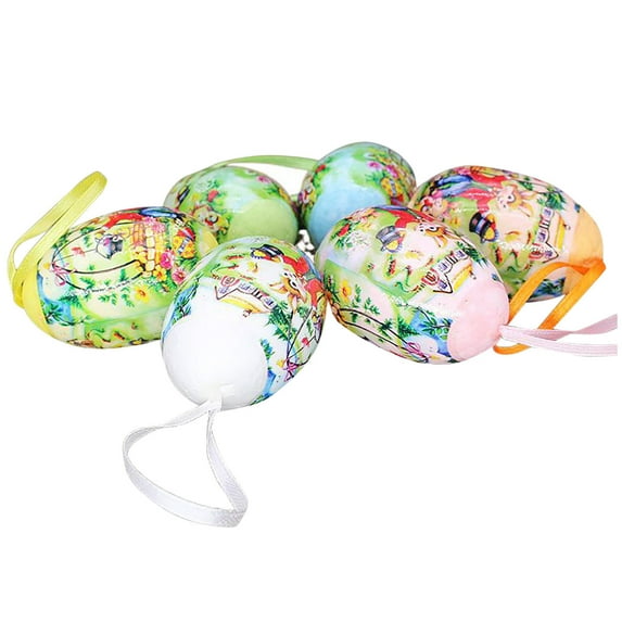 Fiaya Women Easter Egg Hanging Ornament Set, 6 Pieces Colorful Foam Egg Pendant, Mini DIY Crafts for Easter Home Party Supplies Decoration (2.36×1.57inch-E)