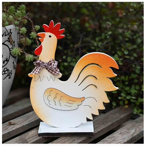 Fiaya Women Easter Wood Chicken Ornament, 1Pc Rustic Tabletop Decor Chicken Statue, Vintage Cock Hen Animal Sculpture for Home Table Office Farmhouse, 6.3x6.3inch (Yellow)