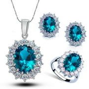 Fiaya Women Elegant Crystal Jewelry Set, Wedding Necklace Earrings Ring Set of 4, Prom Party Costume Jewelry Accessory for Women and Brides Blue-7