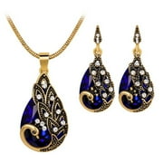 Fiaya Women Elegant Peacock Rhinestone Jewelry Set, Crystal Peacock Pendant Necklace Earrings Set of 3, Jewelry Accessories for Women Gift Blue