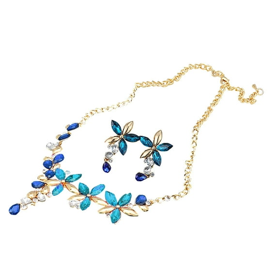 Fiaya Women Elegant Shiny Jewelry Set of 3, Cluster Flower Crystal Dangle Earrings Necklace Set, Jewelry Accessories for Women