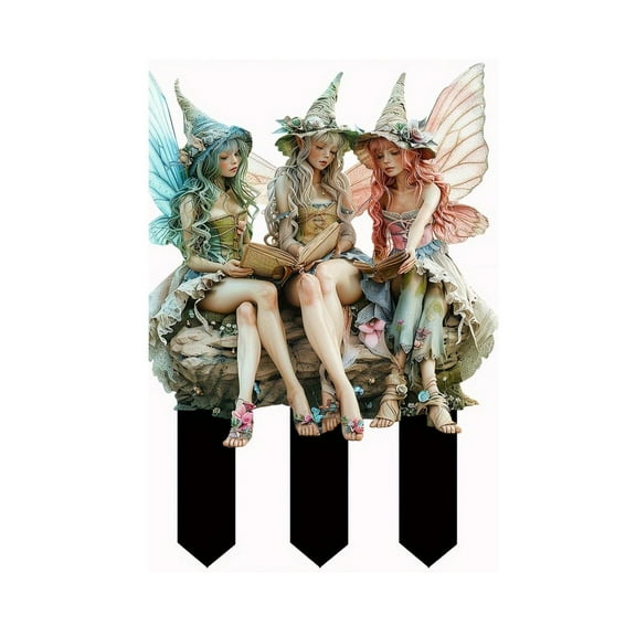 Fiaya Women Fairy Garden Stakes Decor, 1Pc Acrylic 2D Reading Elf Statue Ornaments, Fairy Flower Pot Decoration for Spring Home Garden Yard Lawn Accessories, 11.81×8.6 inch (C)