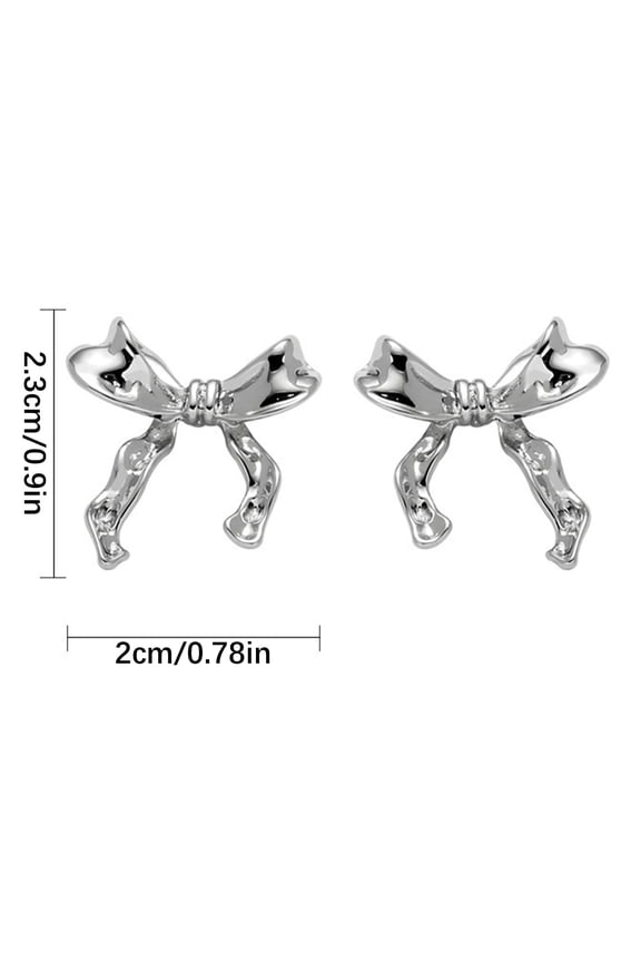Fashion Bow Earrings, 1Pairs Simple Lightweight Bow Ribbon Studs, Daily Earrings Jewelry Accessory Presents for Women (Silver-B)