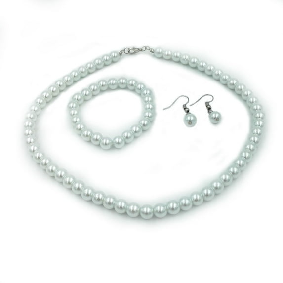 Fiaya Women Fashion Classic Faux Pearl Jewelry Set, Necklace Bracelet Earrings Set of 4, Best Jewelry Accessories for Women Anniversary Birthday Valentine's Day Gift (B)