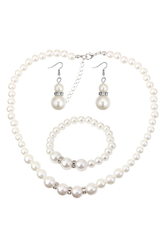 Fashion Classic Faux Pearl Jewelry Set, Necklace Bracelet Earrings Set of 4, Best Jewelry Accessories for Women Anniversary Birthday Valentine's Day Gift (A)