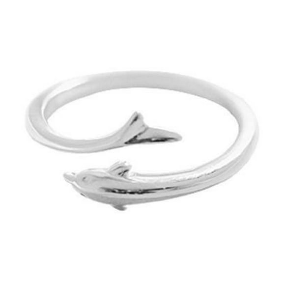 Fiaya Women Fashion Dolphin Opening Ring, 1Pc Simple Silver Dolphin Tail Ring, Adjustable Sea Animal Jewelry for Wife Daughter Mom Mother's Day Birthday Anniversary