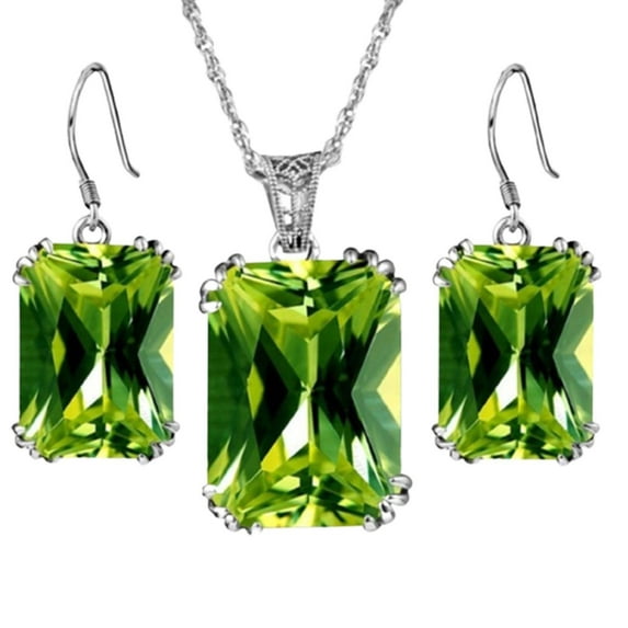 Fiaya Women Fashion Vintage Square Crystal Set, Charm Earring Necklace Set of 3, Jewelry Accessories for Women Anniversary Gift (Green)
