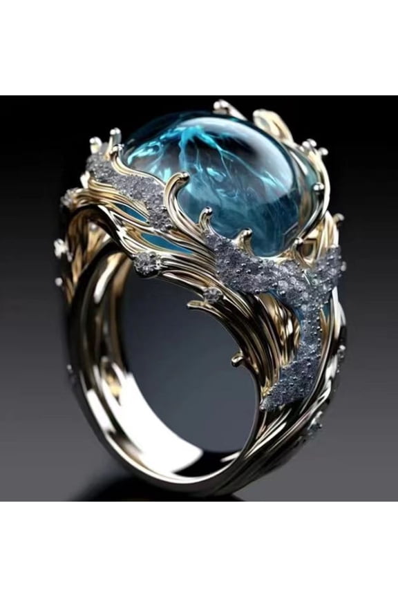 Fashion Wave Ring, 1Pc Blue Ocean Wave Diamond Ring, Summer Marine Theme Jewelry Gift for Women, 0.79inch (D)