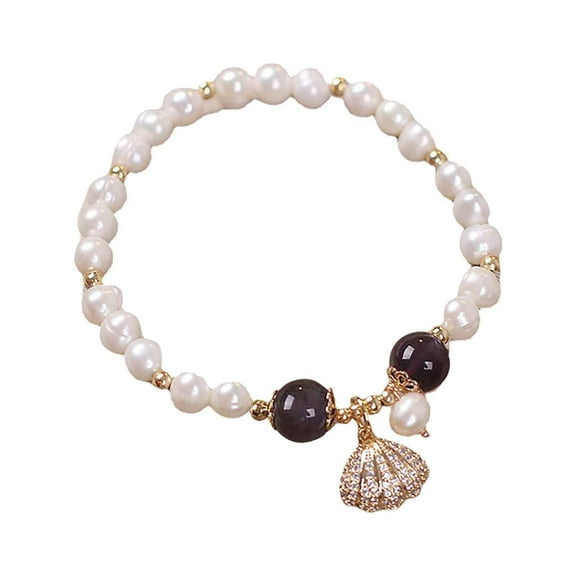 Fiaya Women Freshwater Pearl Bracelet, 1pc Natural Strawberry Quartz Bracelet, Chakra Gemstone Beaded Bracelet, Crystal Quartz Hand Polished Unisex (Purple)