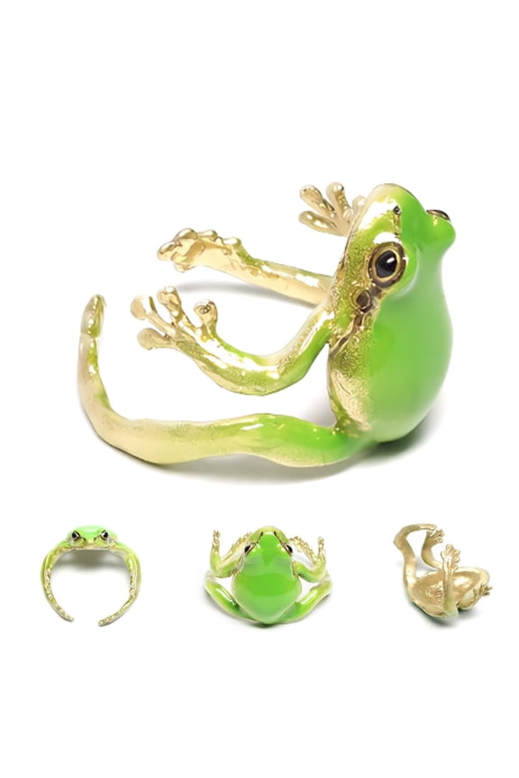 Funny Green Frog Ring, 1PC Adjustable Open Tree Frog Ring, Adjustable Cute Animal Bands for Women Men Jewelry Gifts (Green)