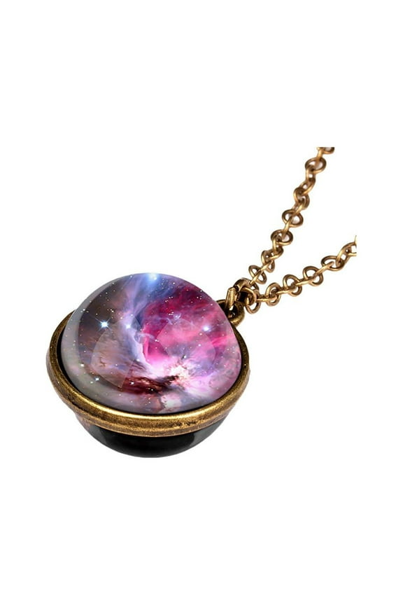 Galaxy Planet Pendant Necklace Glow in Dark Double Side Glass Crystal Ball Moon Earth Astronomy Universe Necklace Gemstone Necklace for Women Men Friends Gift (I)