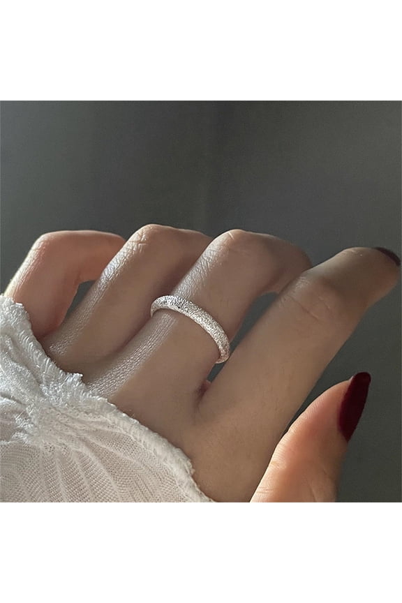 Galaxy Sparkling Matte Shining Stackable Ring, Cold Wind Style Finger Jewelry, Size S, Silver