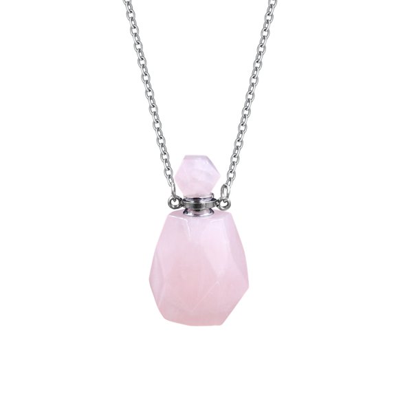 Fiaya Women Gemstone Perfume Bottle Necklace, Fluorite Natural Crystal Necklace for Women, Essential Oil Diffuser Necklaces with Rosary Beads Chain, Polished Faceted Spiritual Crystal Charms Vial (C)