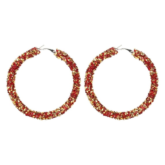 Fiaya Women Glitter Rhinestone Hoop Earrings, Circle Sparkle Crystal Wrapped Drop Dangle Earrings, Statement Jewelry for Women (A)