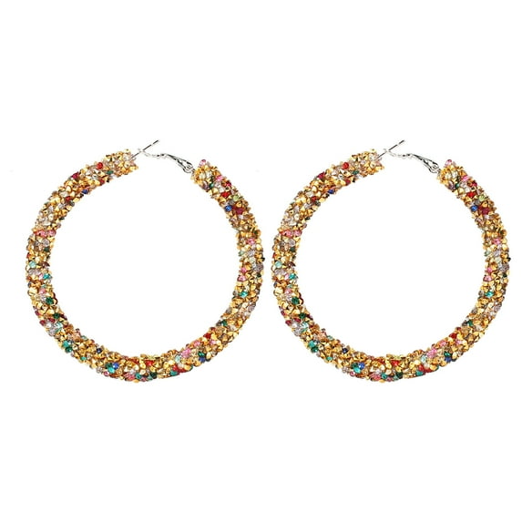 Fiaya Women Glitter Rhinestone Hoop Earrings, Circle Sparkle Crystal Wrapped Drop Dangle Earrings, Statement Jewelry for Women (H)