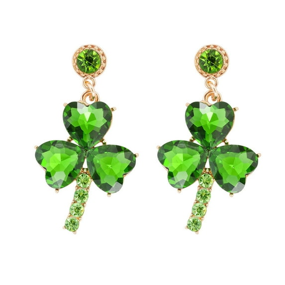 Fiaya Women Glitter Statement Shamrock Earrings, Vintage Fancy Cluster Crystal Drop Dangle Earrings, Fashion Jewelry Gift for Women (Green)