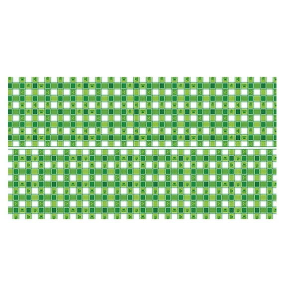 Fiaya Women Happy St. Patrick's Day Tablecloths, 1pc Gnome Shamrock Pattern Table Covers, Green Disposable Plastic Table Cloth for Room Kitchen Party Decor, 53.94x107.87Inches (A)