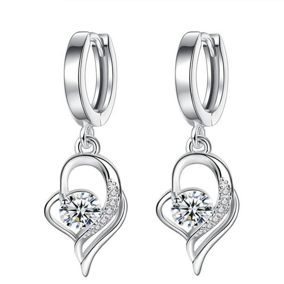 Fiaya Women Heart Dangle Earrings, 1Pairs Sparkle Love Birthstone Earrings, Drop Dangle Hoop Earrings for Women Girlfriend Wife Sister Jewelry Gifts (White)