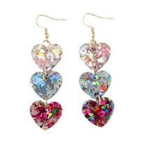 Fiaya Women Heart Drop Earrings, 1Pairs Triple Heart Glitter Sequins Dangle Earrings, Shiny Ear Drop for Women Girlfriend Wife Sister