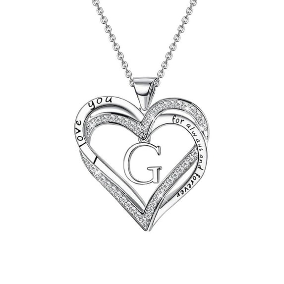 Fiaya Women Heart Initial Necklaces for Women, 14K Gold Plated Cubic Zirconia Heart Initial A-Z Pendant Necklace Dainty Heart Necklaces for Women Jewelry Gifts (G)