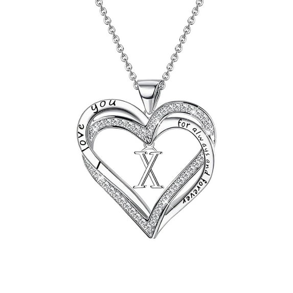 Fiaya Women Heart Initial Necklaces for Women, 14K Gold Plated Cubic Zirconia Heart Initial A-Z Pendant Necklace Dainty Heart Necklaces for Women Jewelry Gifts (X)