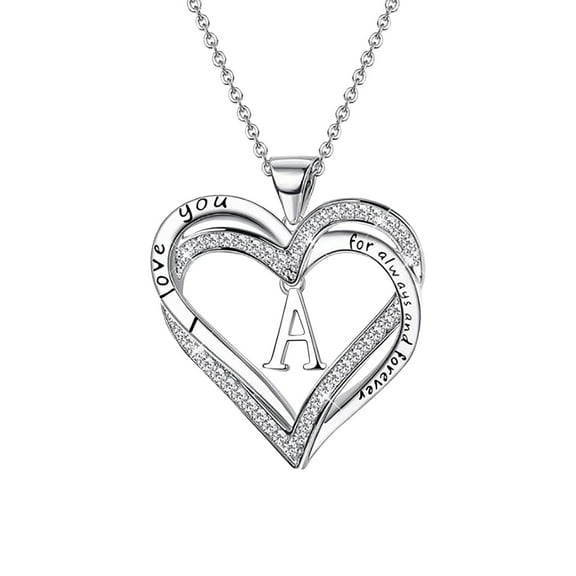Fiaya Women Heart Initial Necklaces for Women, 14K Gold Plated Cubic Zirconia Heart Initial A-Z Pendant Necklace Dainty Heart Necklaces for Women Jewelry Gifts (A)