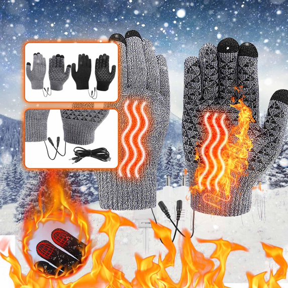 Fiaya Women Heated Winter Warm Gloves, 1pair Touchscreen USB Heated Gloves, 5V ColdProof All Finger Knitted Gloves for Women Men Students Write Riding Skiing Games (Gray)