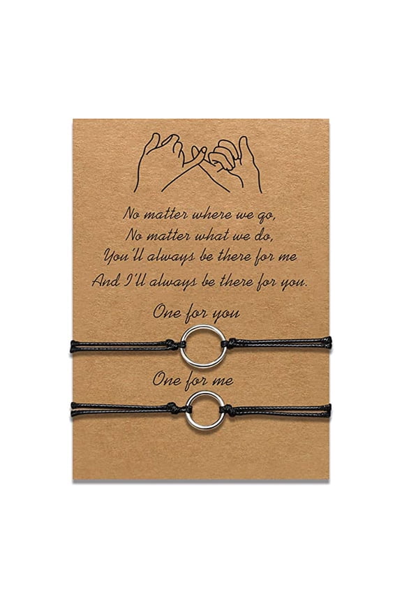 Hollow Circle Braide Cord Bracelet, 1Pair Adjustable Handmade Couple Bracelet with Greeting Card, Geometric Jewelry Gift for Women Men (Black)