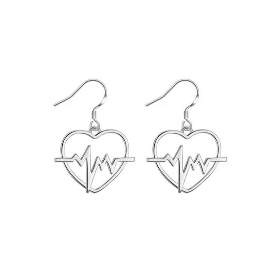 Fiaya Women Hollowing Geometric Heartbeat Earrings, Simplicity Wave Line Ripple Electrocardiogram Lifeline Earrings Birthday Gifts (Silver)
