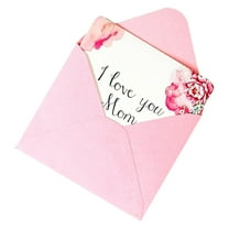 Fiaya Women I Love You Mom Greeting Card, 1Pc Mother's Day Watercolor Flower Blessing Card, Missing You Foldover Greetings Cards for Mother's Day Supplies, 3.34 x 3.93 inch (Pink)