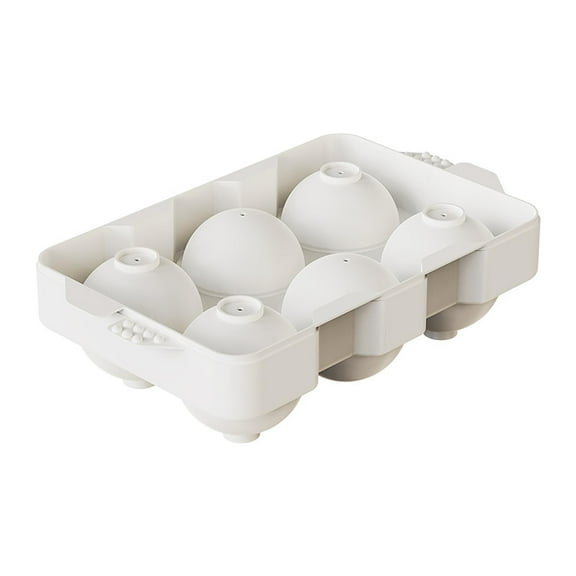 Fiaya Women Ice Cube Molds with Lid, 1pc 6 Cavity Silicone Ice Ball Mold Trays, Easy to Fill and Release Big Round Ice Cube for Whiskey, Cocktails, Coffee, Water, Juice (White)