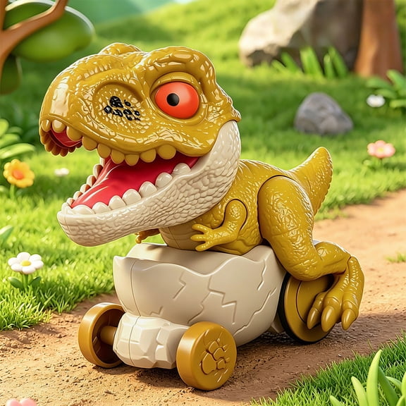 Fiaya Women Inertial Dinosaur Car Toy, Pull Back Stunt Vehicle for s, No Battery Needed, Cool Engineering Car for Toddlers Yellow, 4.3x3.5x2.8in