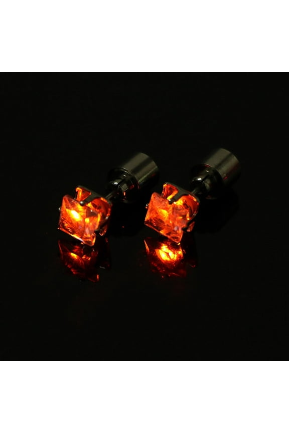 LED Light Up Earrings, 1 Pairs Bright Stylish Glow Studs, Shiny Square Diamond Crown Ear Drop for Women Men Girlfriend Boyfriend (Orange)