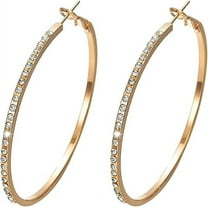 Fiaya Women Large Rhinestone Hoop Earrings, 1Pairs Sparkly Big Cubic Zirconia Earrings, Thin Rhinestones Round Hoop Earrings for Women (Gold)